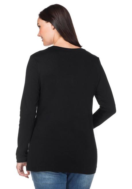sheego Langarmshirt mit Knopfleiste - schwarz sheego Saisonale Angebote