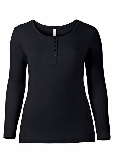sheego Langarmshirt mit Knopfleiste - schwarz sheego Saisonale Angebote