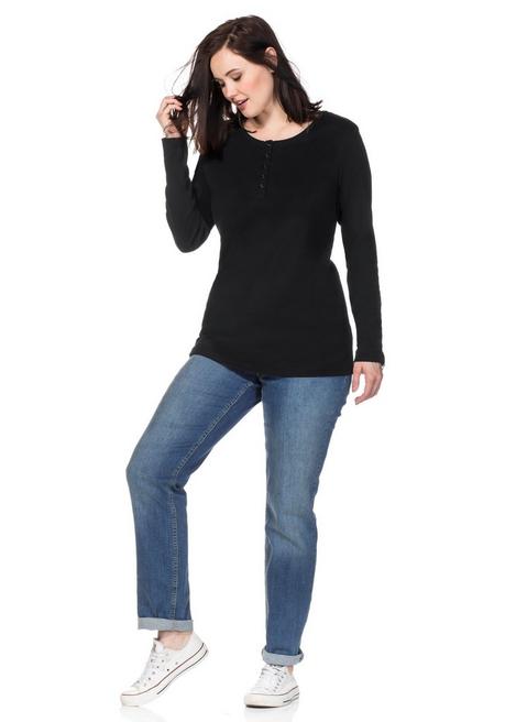 sheego Langarmshirt mit Knopfleiste - schwarz sheego Saisonale Angebote