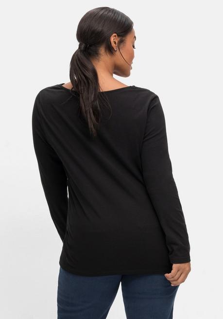 sheego by Joe Browns Langarmshirt mit Zierfalten am V-Ausschnitt, A-Linie - schwarz sheego Tägliche Deals