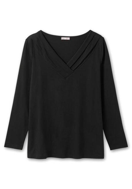 sheego by Joe Browns Langarmshirt mit Zierfalten am V-Ausschnitt, A-Linie - schwarz sheego Tägliche Deals