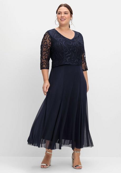 sheego Abendkleid aus Mesh, mit Zierborten - tiefblau sheego Riesige Ersparnisse