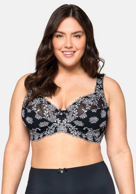 sheego Bügel-BH mit Stickereispitze und Mesh-Einsätzen - schwarz sheego 50% Rabatt mit kostenlosem Versand