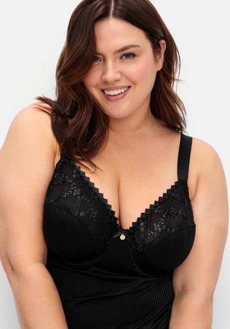 sheego BH-Hemd mit Spitzen-Cups und tonigen Streifen - schwarz sheego im Angebot