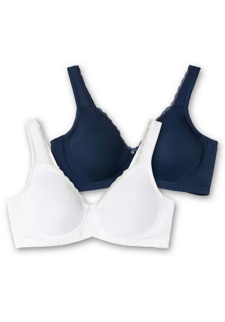 sheego Doppelpack Bügel-BHs mit Spitzenborten - marine+weiß sheego Flash Sale