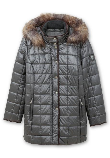 sheego Leicht glänzende Steppjacke mit Kunstfell-Kapuze - grau sheego Exklusivangebot