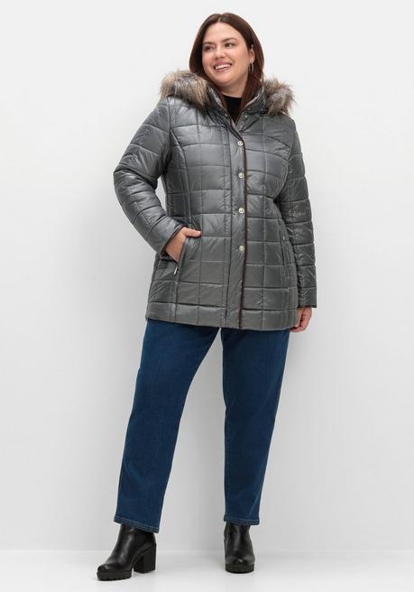 sheego Leicht glänzende Steppjacke mit Kunstfell-Kapuze - grau sheego Exklusivangebot
