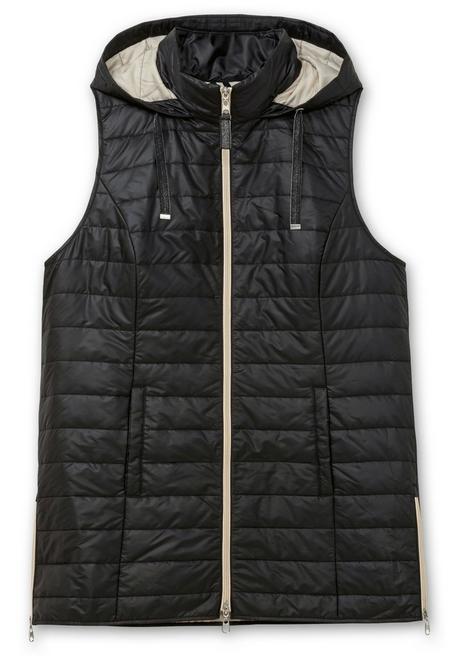 sheego Longweste mit Kapuze und Kontrastdetails - schwarz sheego Preisnachlass