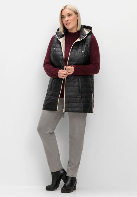 sheego Longweste mit Kapuze und Kontrastdetails - schwarz sheego Preisnachlass