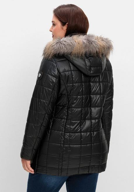 sheego Leicht glänzende Steppjacke mit Kunstfell-Kapuze - schwarz sheego Saisonschlussverkauf
