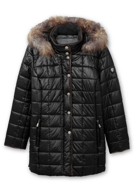 sheego Leicht glänzende Steppjacke mit Kunstfell-Kapuze - schwarz sheego Saisonschlussverkauf