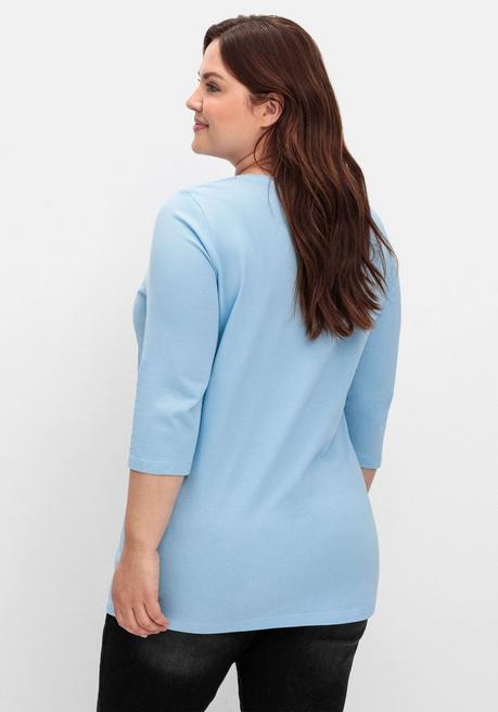 sheego Shirt in Piqué-Qualität mit 3/4-Ärmeln - himmelblau sheego Black Friday