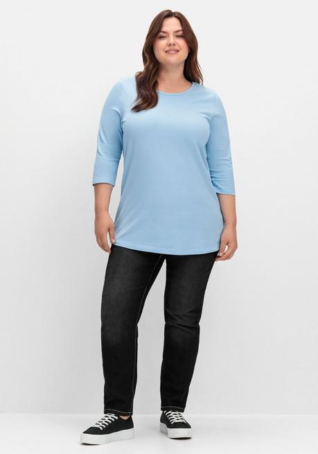 sheego Shirt in Piqué-Qualität mit 3/4-Ärmeln - himmelblau sheego Black Friday