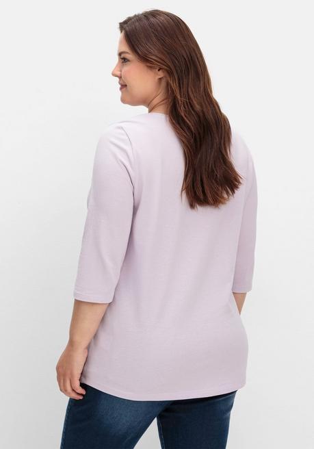 sheego Shirt in Piqué-Qualität mit 3/4-Ärmeln - flieder sheego Weihnachtsangebot
