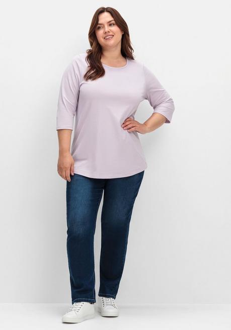 sheego Shirt in Piqué-Qualität mit 3/4-Ärmeln - flieder sheego Weihnachtsangebot
