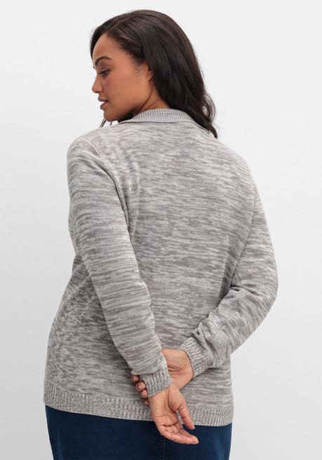 sheego Melierte Strickjacke mit Polokragen - grau sheego Osterangebot