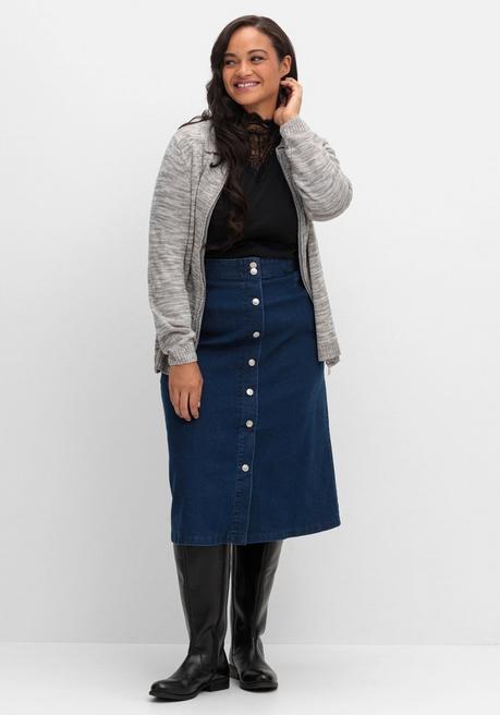 sheego Melierte Strickjacke mit Polokragen - grau sheego Osterangebot