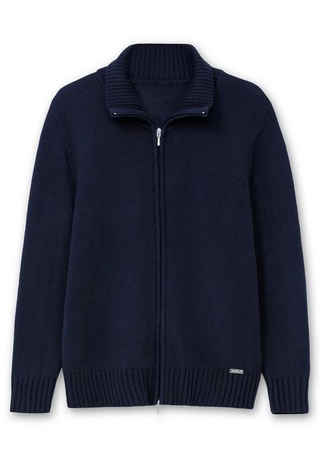 sheego Strickjacke mit Troyerkragen und 2-Wege-Zipper - marine sheego Vatertagsangebot