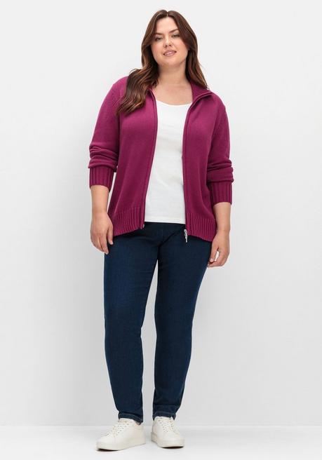 sheego Strickjacke mit Troyerkragen und 2-Wege-Zipper - fuchsia sheego Jubiläumsangebot