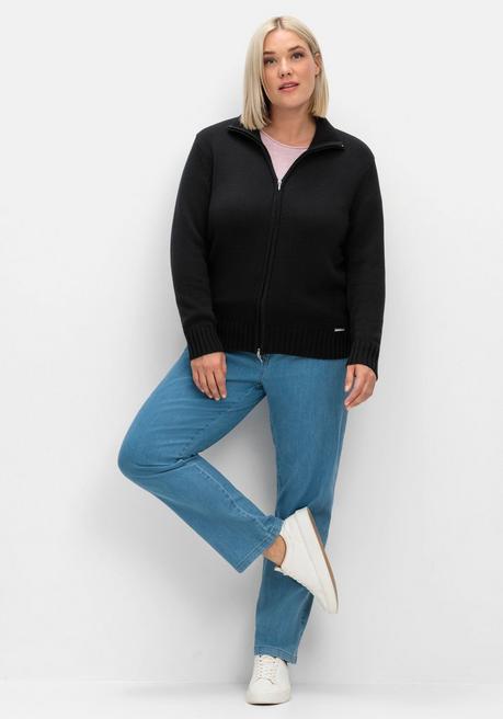 sheego Strickjacke mit Troyerkragen und 2-Wege-Zipper - schwarz sheego Lagerräumung