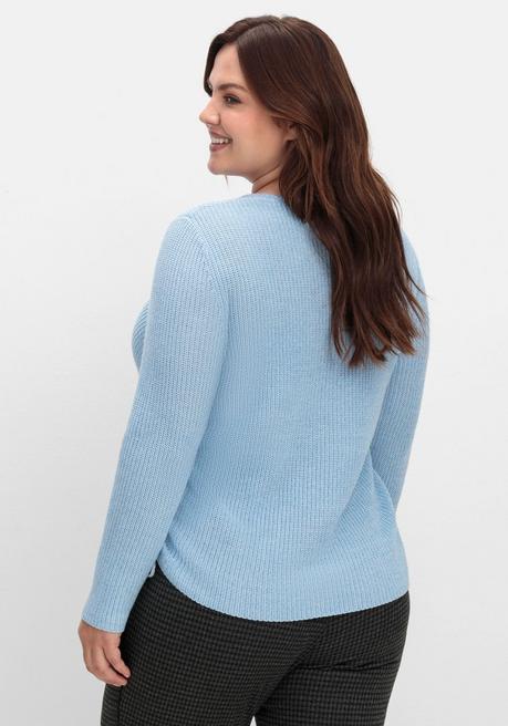 sheego Strickpullover mit Rippmuster und Raffung seitlich - eisblau sheego Heißer Verkauf