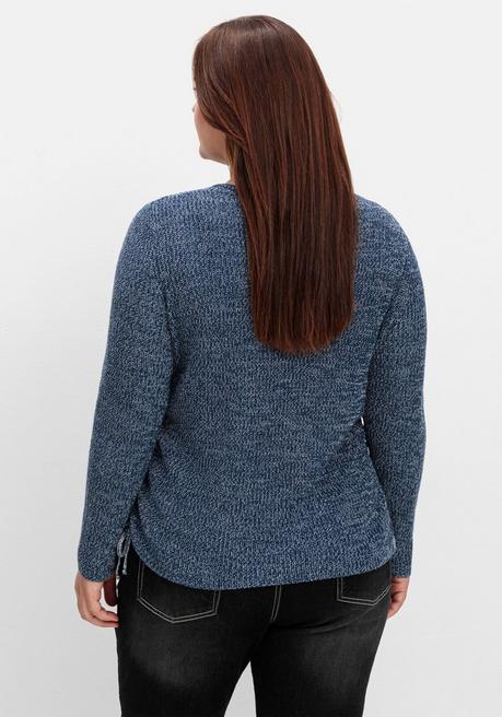 sheego Strickpullover mit Rippmuster und Raffung seitlich - dunkelblau sheego Neueste Mode