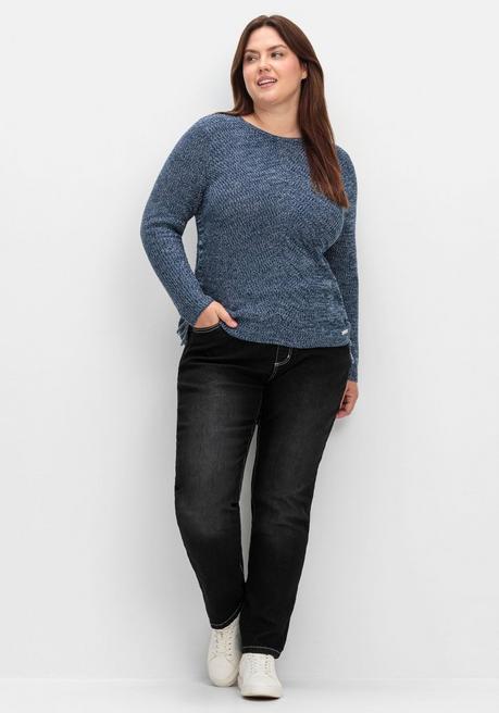 sheego Strickpullover mit Rippmuster und Raffung seitlich - dunkelblau sheego Neueste Mode