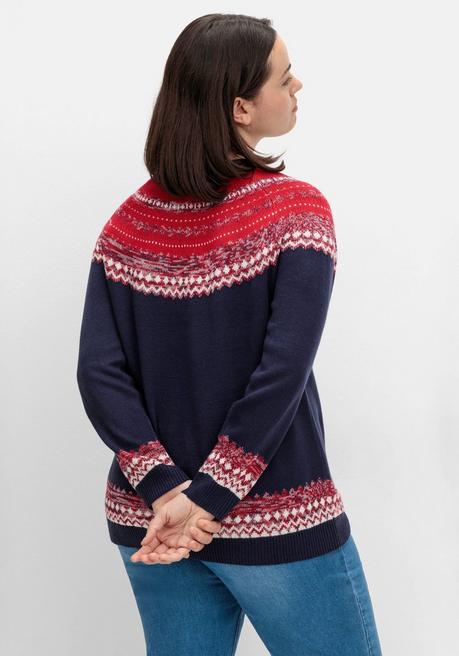 sheego Norwegerpullover im Jacquardstrick, mit Raglanärmeln - nachtblau gemustert sheego Große Rabatte