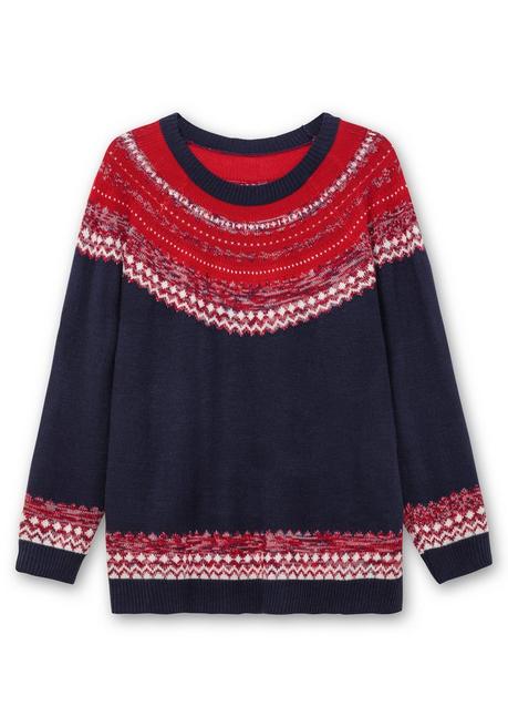 sheego Norwegerpullover im Jacquardstrick, mit Raglanärmeln - nachtblau gemustert sheego Große Rabatte