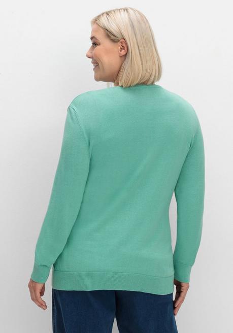 sheego Feinstrickjacke mit Rundhalsausschnitt und Knopfleiste - salbeigrün sheego Saisonale Angebote