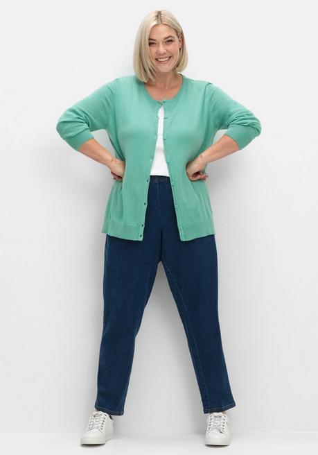 sheego Feinstrickjacke mit Rundhalsausschnitt und Knopfleiste - salbeigrün sheego Saisonale Angebote