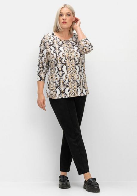 sheego Langarmshirt mit Animalprint und Rundhalsausschnitt - beigefarben gemustert sheego Räumungsverkauf