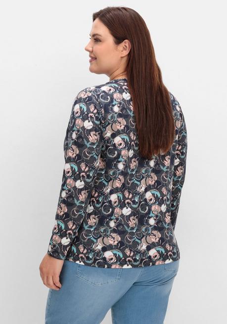 sheego Langarmshirt mit Alloverprint und kurzer Knopfleiste - anthrazit gemustert sheego Tägliche Deals