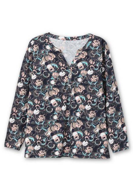 sheego Langarmshirt mit Alloverprint und kurzer Knopfleiste - anthrazit gemustert sheego Tägliche Deals