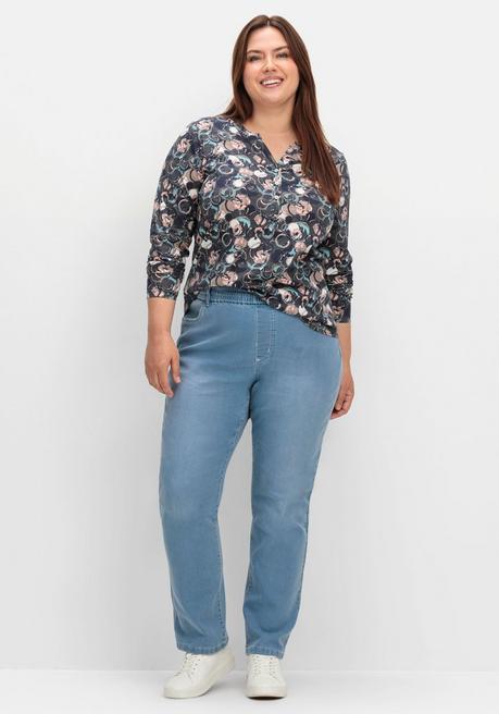 sheego Langarmshirt mit Alloverprint und kurzer Knopfleiste - anthrazit gemustert sheego Tägliche Deals