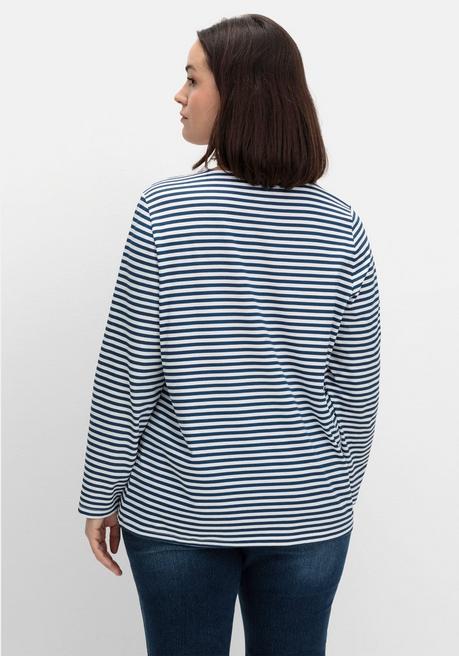 sheego Gestreiftes Langarmshirt mit Rundhalsausschnitt - marine gestreift sheego VIP-Rabatte