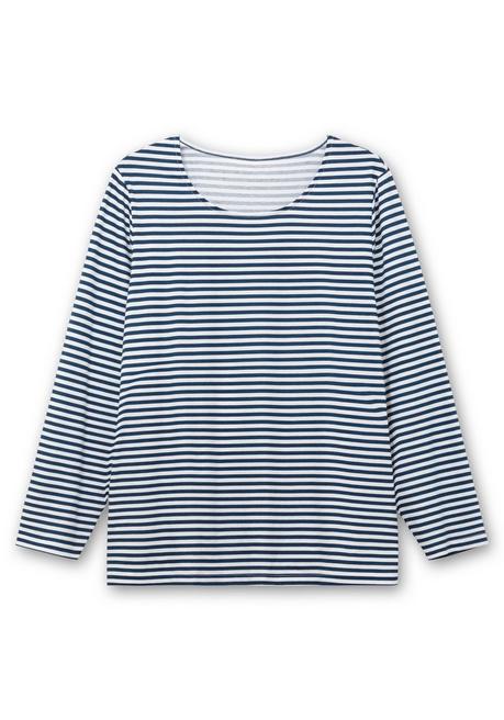 sheego Gestreiftes Langarmshirt mit Rundhalsausschnitt - marine gestreift sheego VIP-Rabatte