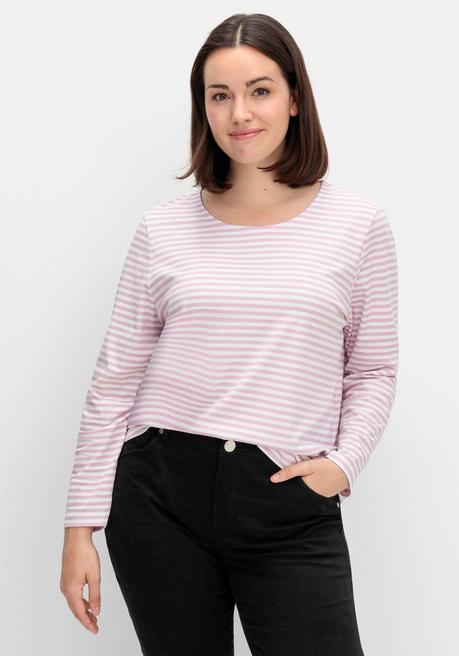 sheego Gestreiftes Langarmshirt mit Rundhalsausschnitt - rosé gestreift sheego Tiefpreis