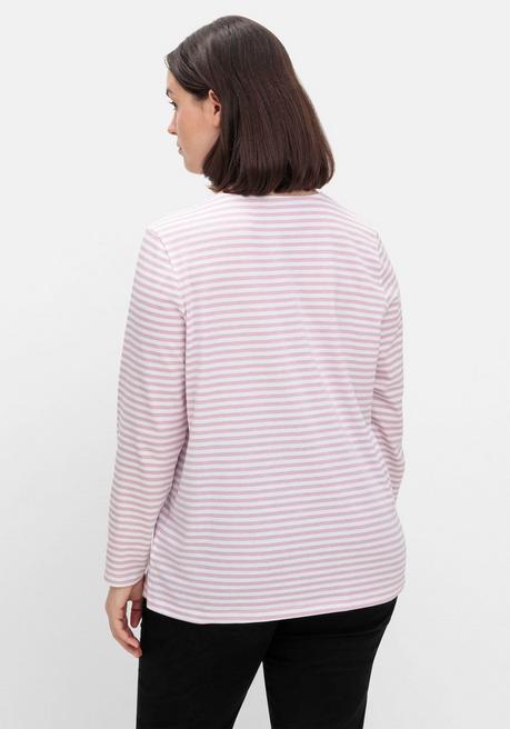 sheego Gestreiftes Langarmshirt mit Rundhalsausschnitt - rosé gestreift sheego Tiefpreis