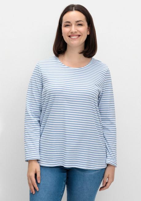 sheego Gestreiftes Langarmshirt mit Rundhalsausschnitt - mittelblau gestreift sheego Super Sparpreis