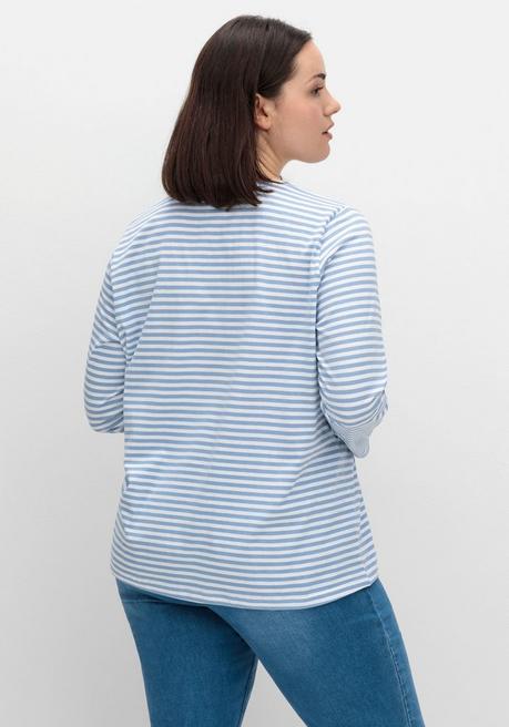 sheego Gestreiftes Langarmshirt mit Rundhalsausschnitt - mittelblau gestreift sheego Super Sparpreis