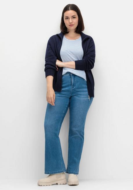 sheego Gestreiftes Langarmshirt mit Rundhalsausschnitt - mittelblau gestreift sheego Super Sparpreis