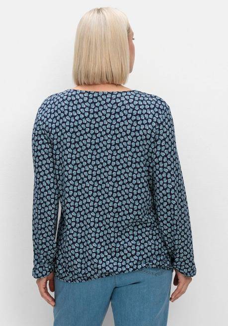 sheego Langarmshirt mit Minimalprint und Saum-Gummizug - nachtblau gemustert sheego Wochenangebot