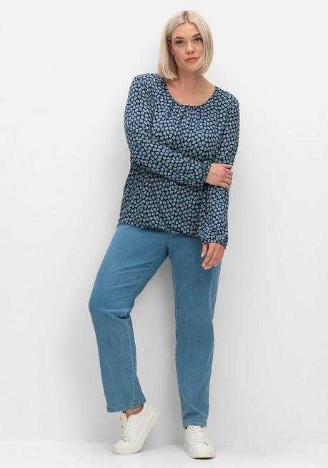 sheego Langarmshirt mit Minimalprint und Saum-Gummizug - nachtblau gemustert sheego Wochenangebot
