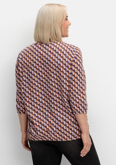 sheego 3/4-Arm-Shirt mit Grafikprint und Gummizugbund - aubergine gemustert sheego Begrenzte Freigabe