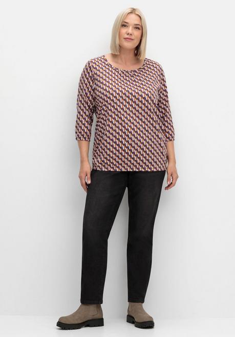 sheego 3/4-Arm-Shirt mit Grafikprint und Gummizugbund - aubergine gemustert sheego Begrenzte Freigabe
