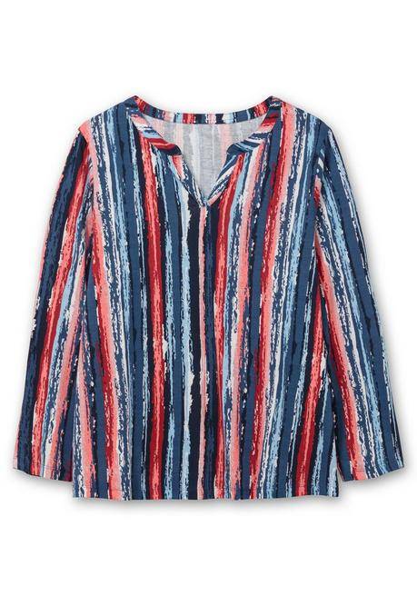sheego Streifenshirt im Batik-Look, mit Krempelärmeln - marine gemustert sheego Zeitbegrenzte Promotion