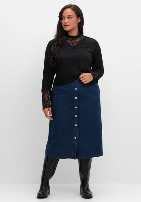 sheego Jeansrock mit Zierknopfleiste, in A-Linie - blue Denim sheego Nur für heute