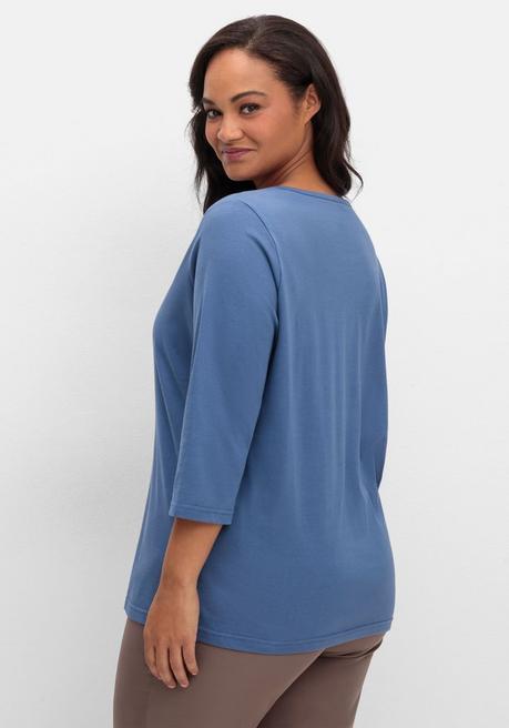 sheego Shirt mit 3/4-Ärmeln und V-Ausschnitt - jeansblau sheego Sonderangebot der Fabrik