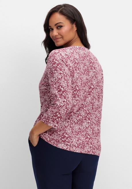 sheego 3/4-Arm-Shirt mit Cut-out am Ausschnitt - bordeaux gemustert sheego Vierteljährliche Förderung